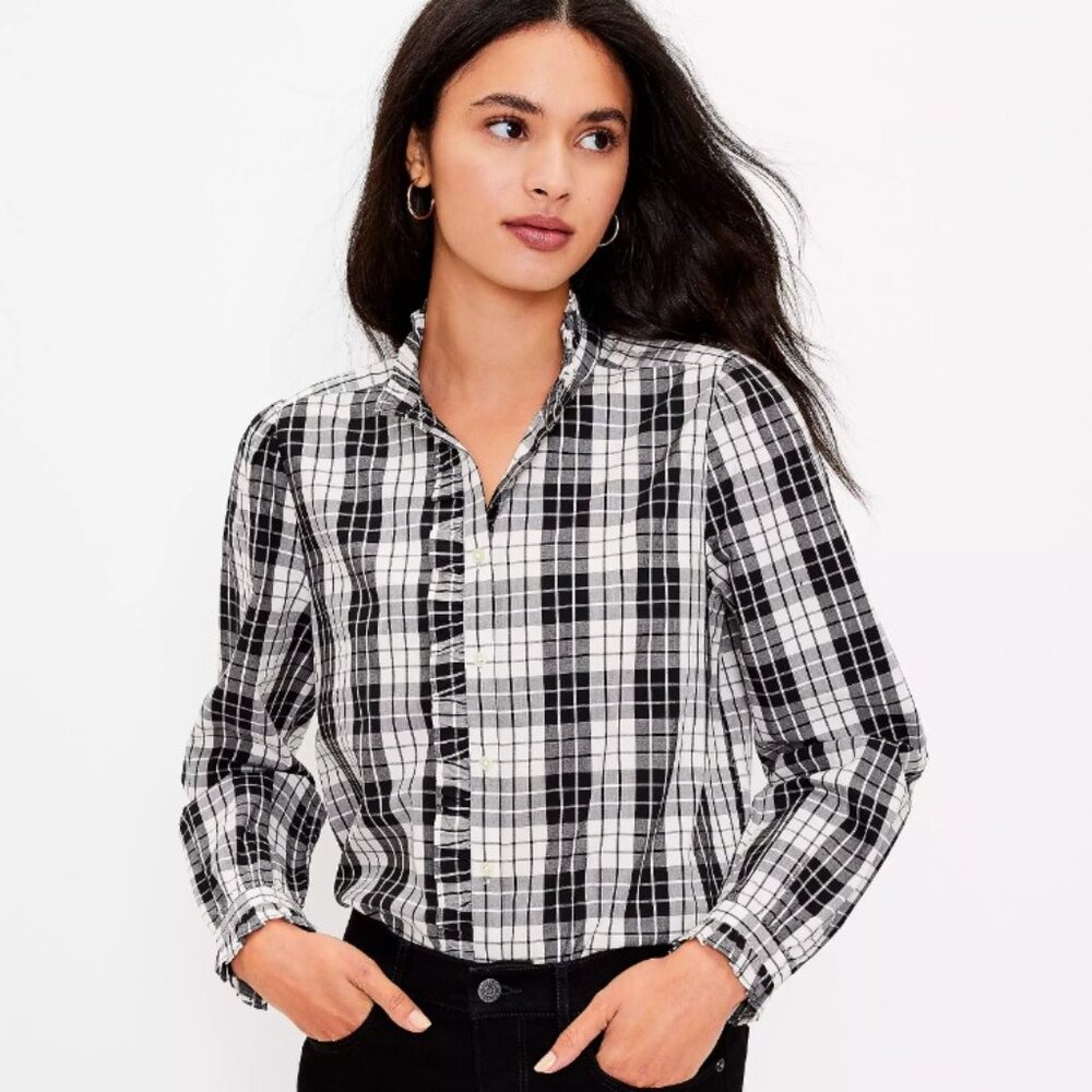 LOFT Plaid Ruffled Cowgirl shirt